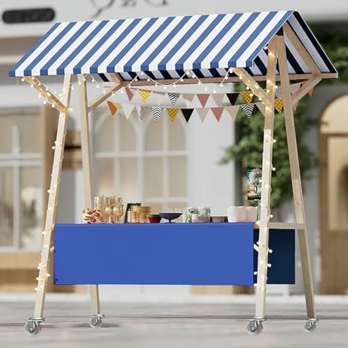 Chariot pliable en bois YVYKFZD 120cm - Étal de marché portable bleu avec roues