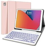 Teclado retroiluminado de 7 colores: batería de litio integrada de 400 mAh, la funda para iPad con teclado permite un trabajo continuo durante mucho tiempo y tiempo de carga de 2 a 3 horas. Teclado retroiluminado de 7 colores, conveniente para escribir en la oscuridad. Y el teclado y la cubierta se conectan con el magnético, puedes desmontar el teclado cuando no lo necesites. Nota: Enciende la tecla de encendido "ON" y pulsa "Connect" para encender la luz Bluetooth para conectar Bluetooth.