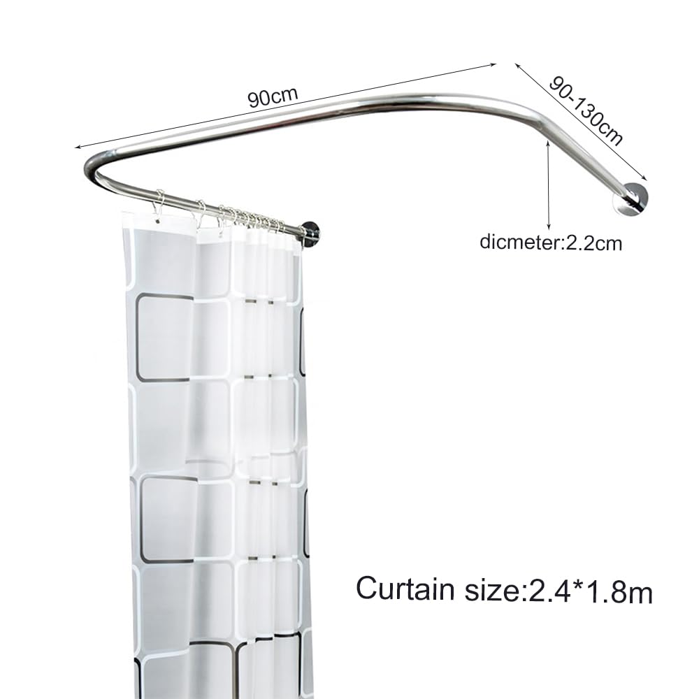 Tringle à Rideau De Douche Extensible En U - Acier Inoxydable, Sans Perçage - 90 à 130 Cm