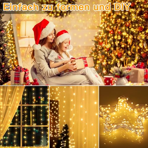 Ollny Lichtervorhang innen 3x3m, 300 LED Lichterkette außen warmweiß wasserdicht, USB Lichterketten Vorhang für Weihnachten Fenster Wand Zimmer Party Deko Gardine Balkon