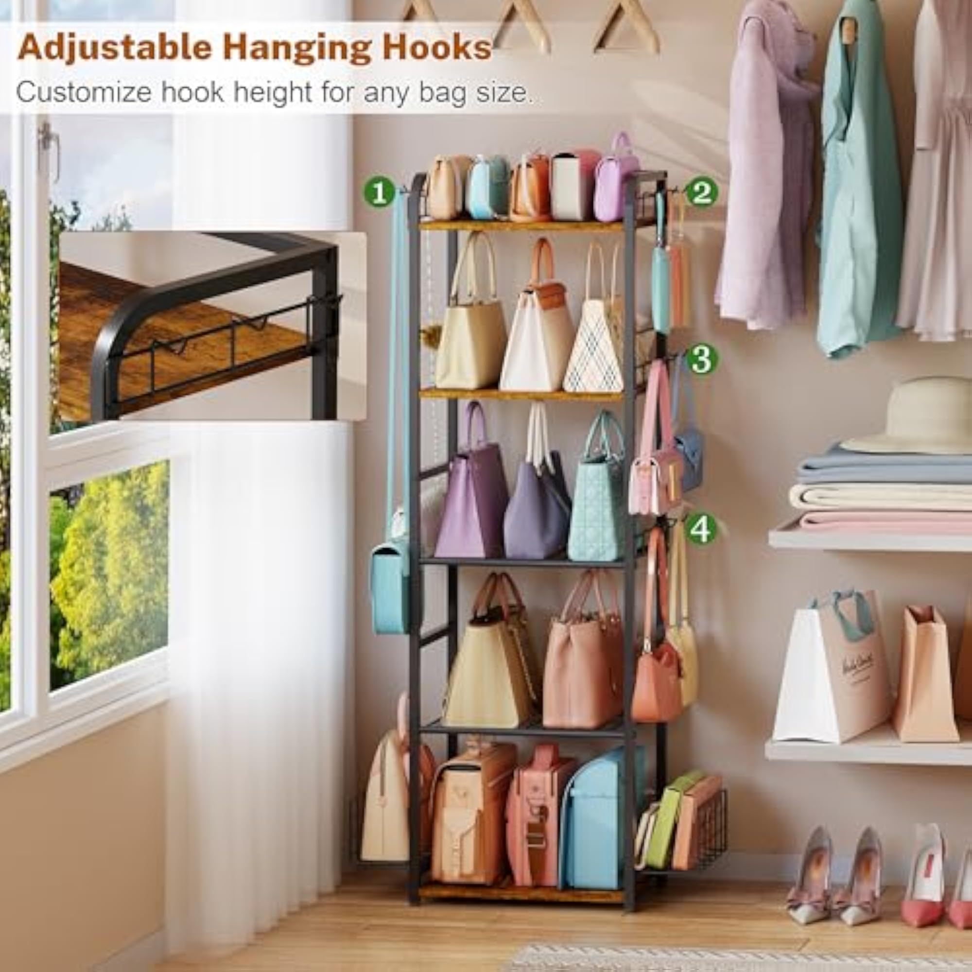 5-Tier Purse Organizer, Elegant Storage Solution