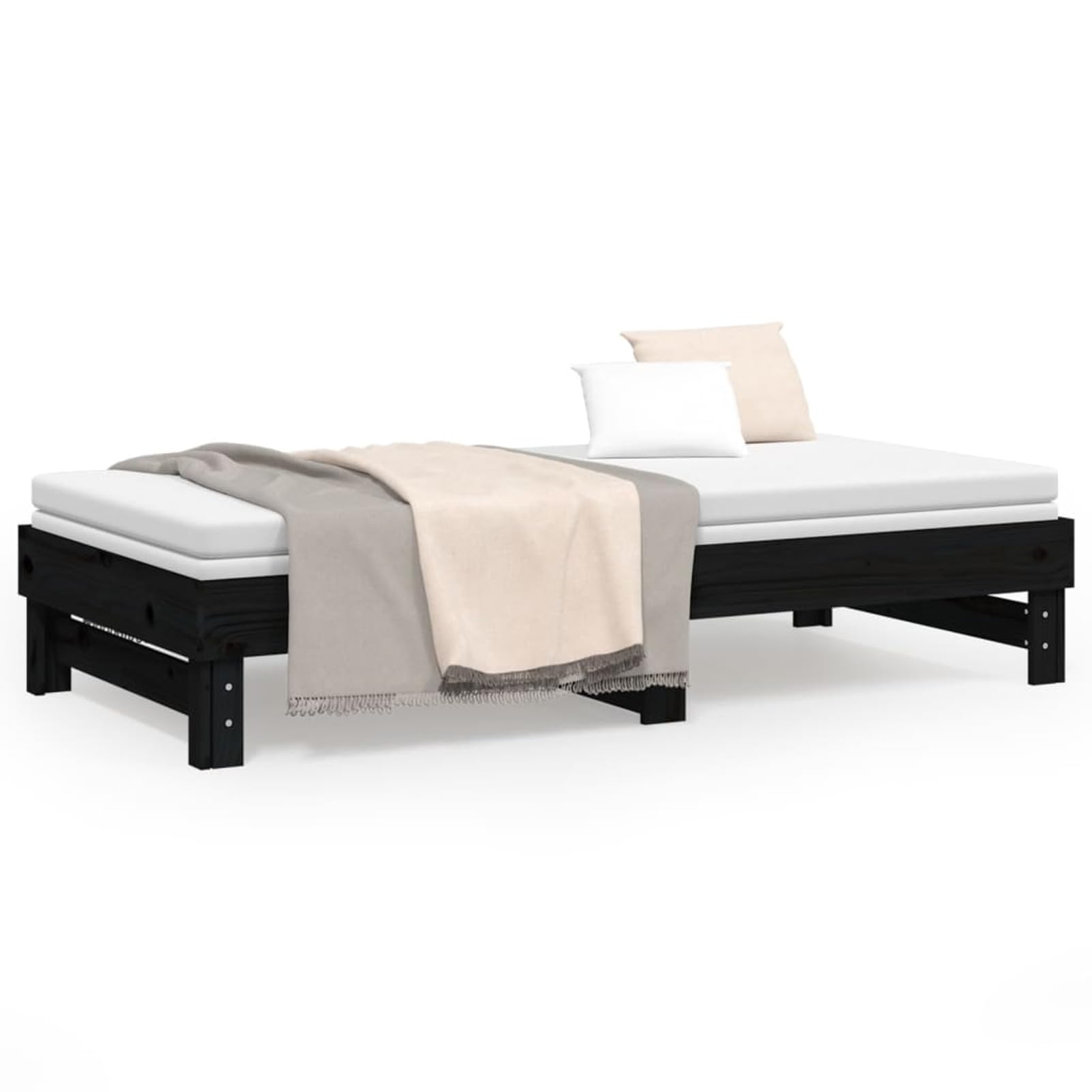 Homgoday Dormeuse Estraibile Nera 2X(90x190) cm Legno Massello di Pino, Divano Letto Dormeuse, Divano Moderno, Divani per Esterno da Giardino, Divano Salotto, Esterno Arredamento Giardino