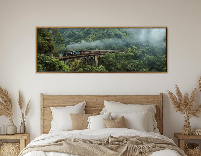 Toile murale de montagne avec train rétro pour décorer le salon