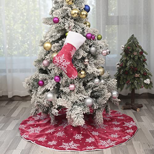 Flash World 36 Inch Large Christmas Tree Skirt Xmas Soft Cover Mat Decor Snowflake Collar Farmhouse Tree Skirt for Holiday Ornaments Party Home Indoor Decorations (Flocking Red, 36INCH) by FLASH WORLD - Image 4
