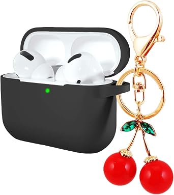 for AirPods Pro 3 Case Cute with Keychain,Funny Cherry Key Chain Fashion Protective Earphone Cover Case for AirPods Pro 3rd Gen,Soft Silicone Case for AirPods Pro3 Case Women Girl Black