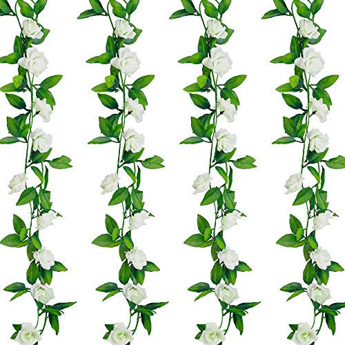 Liksoor 4 Pcs 28Ft Flower Garland White Fake Roses Vines Bedroom Aesthetic Spring Summer Hanging Artificiales Para Decoracion For Room,Tea Party,Wedding Arch Decor… #TOP22