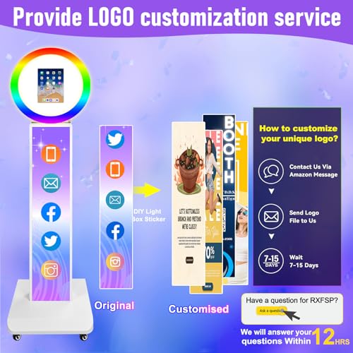Portable Photo Booth for iPad 10.2\" 10.9\'\' 11\'\' 12.9\'\' Shell Stand Selfie Station Customized Logo Photobooth Machine with Adjustable Ring Light for Events Rental Wedding
