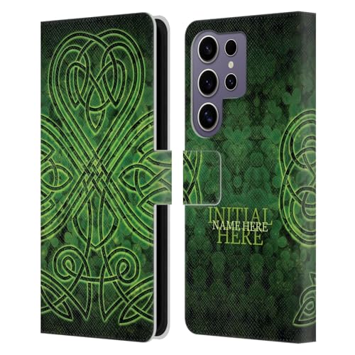 Coque en Cuir S25 Ultra Trèfle Irlandais Élégant avec Initiale Unique