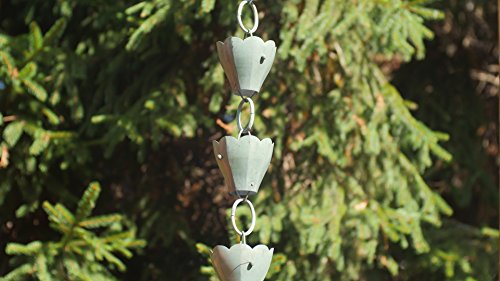 Good Directions 463V1-8 Tulip Rain Chain 8-1/2 Feet Long, 13 Extra Large Cups, 100% Blue Verde Pure Copper by Good Directions - Image 3