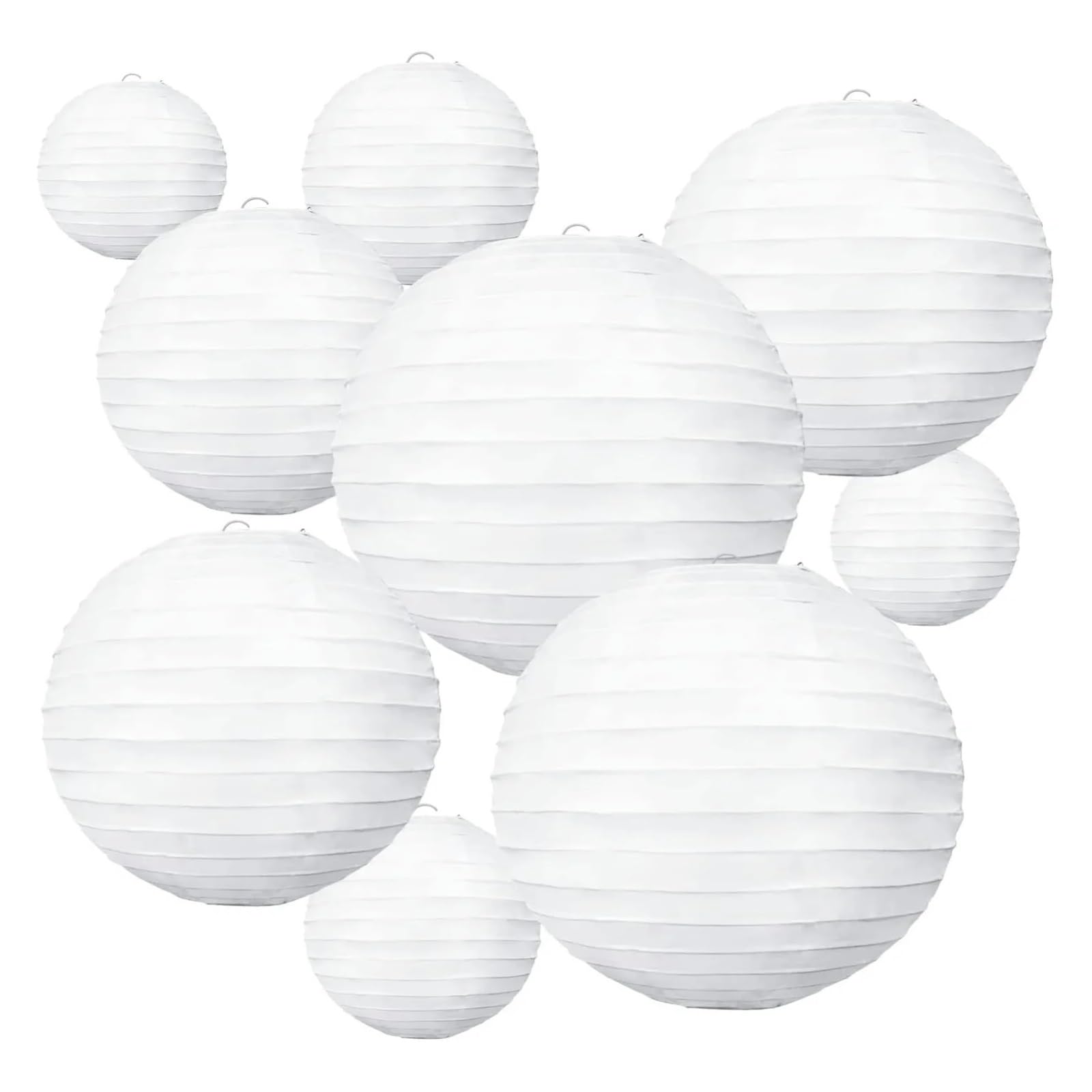 Farolillos de papel Faroles de papel blancos decorativos colgantes redondos for decoración cumpleaños, bodas, fiestas nupciales(10pcs mixed sizes)