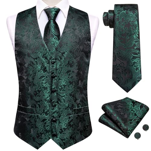 Dubulle Mens Suit Vest and Tie Set Paisley Floral Silk V-neck Waistcoats for Men with Necktie Wedding Tuxedo