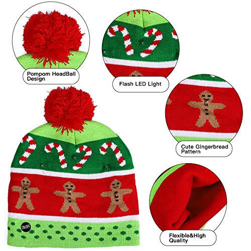 image for MGparty 2 Pack Christmas LED Light-up Knitted Beanie Hat Colorful with