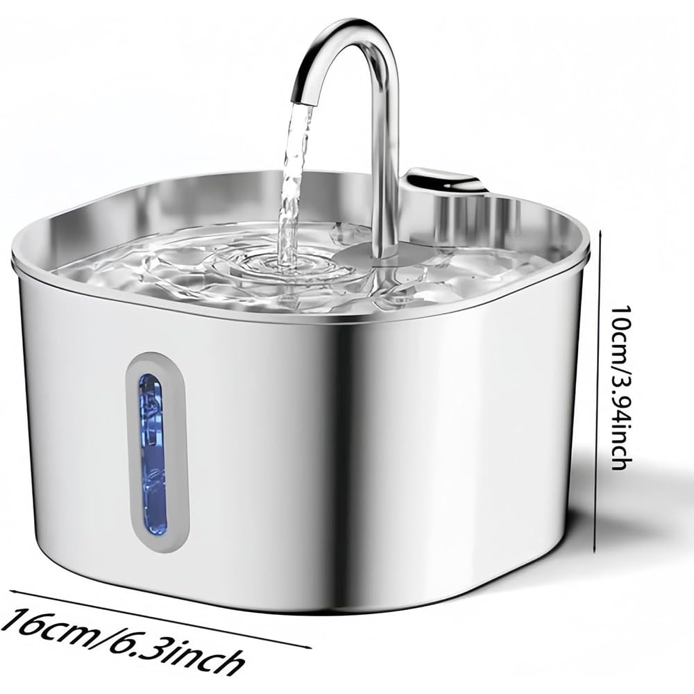 Selenepets Doggy Fountain, Fuente para Perros Selene, 2.2L/4L/7L Fuentes para Mascotas De Acero Inoxidable Ultrasilenciosas con Nivel De Agua Visible Y Filtración Multicapa (7L)