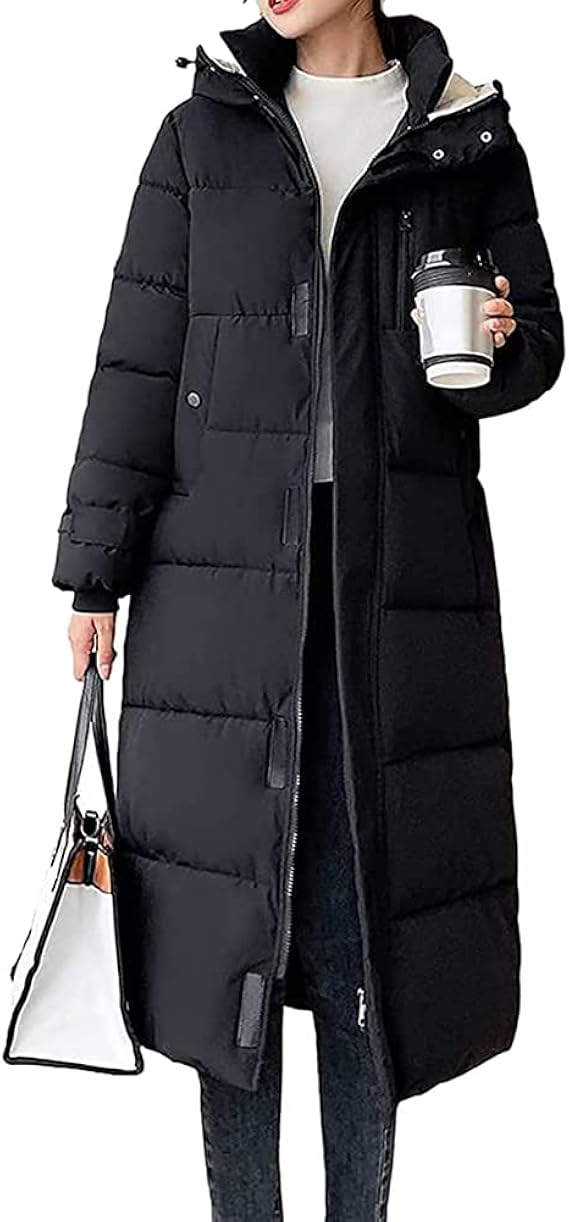 Amazon Goshopping ロングダウンコート レディース ベンチコート アウター フード付き ジャンパー 大きいサイズ 暖かい厚手 上品 軽量 防風 防寒 着痩せ お洒落 上品 大人 体型カバー おしゃれ 通勤 着痩せ 通勤 冬 コート 白 ブラック Black Xl コート ジャケット