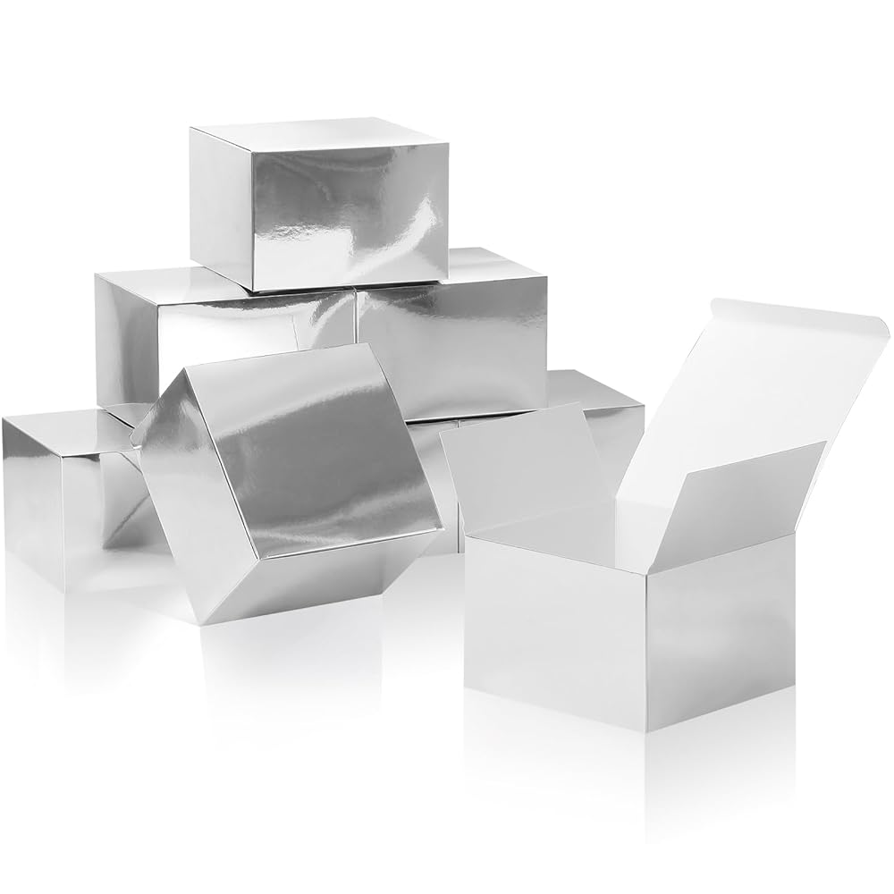 COTOPHER Small Gift Boxes 10 Pack 6x6x4 inches Silver Gift Boxes with Lids for Gifts, Crafting, Wedding Party Favor, Cupcake Box, Candy, Bridesmaids Proposal Box