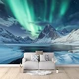 Papel Pintado 3D Naturaleza Paisaje Aurora Boreal Noruega Fotomurales Decorativos Murales de Pared No Tejidos Negros Póster para Salón, Dormitorio 250 x 175 cm Papel Pintado Fotográfico Artí
