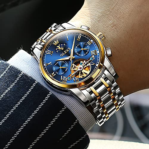 Image of OLEVS Mens Automatic Watches Skeleton Mechanical Self Winding Luxury Fashion Dress Wrist Watch Luminous Waterproof