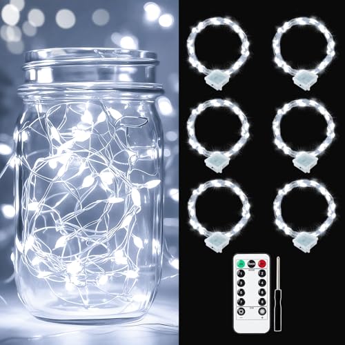 pozzolanas 6 Pack White Battery Operated String Lights with Remote - 7ft Waterproof Fairy Lights with 20 LEDs for Home, Mason Jar, Party, Wedding, Halloween, Christmas Decorations