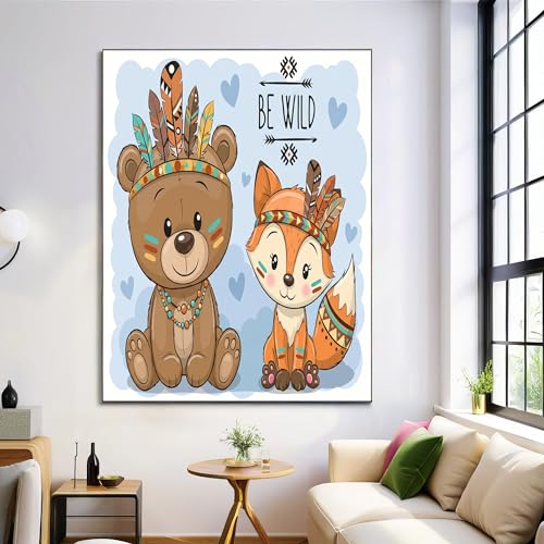 Cuadros decorativos de animales de dibujos animados en lienzo azul sin marco