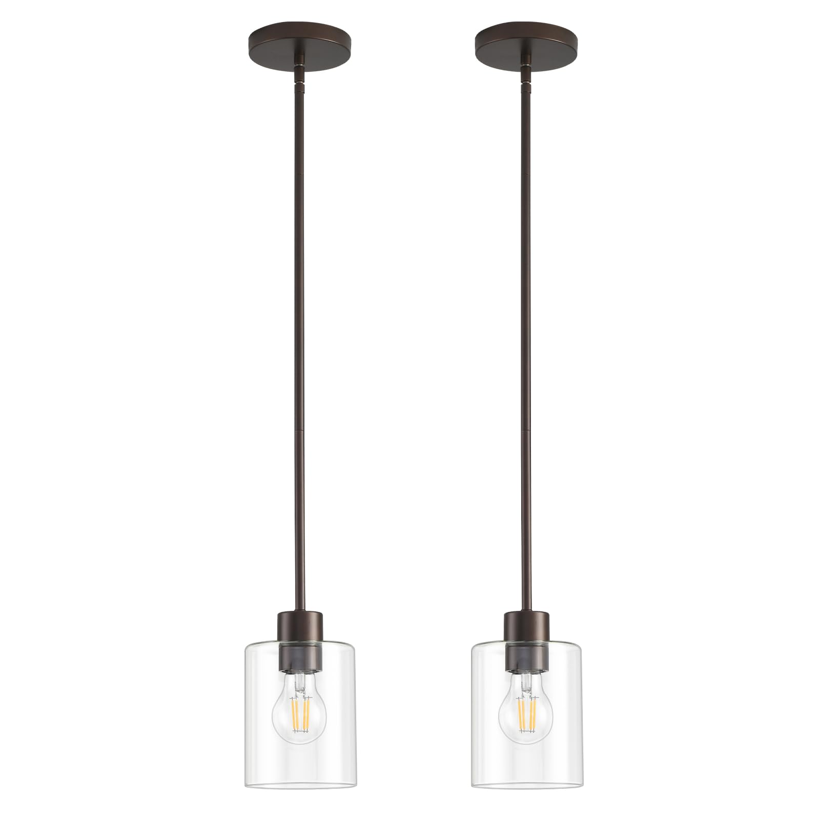KLSS Oil Rubbed Bronze Pendant Lights Kitchen Island - Clear Glass Pendant Light Fixture Multiple Stems Rods 3 Units 12 Inch 3 Units 4 Inch (2 Pack