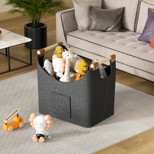 Holzkorb für Kaminholz-XXL Brennholzkorb aus extra dickem Filz mit verstärkten Holzgriffen, großer Kaminholzkorb für Holz, Zeitung oder Brennholz