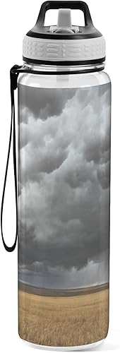 Miniatura 2 de Thunderstorm Tornado over The Field - Botella de agua deportiva con pajilla, 32 onzas, a prueba de fugas y sin BPA, botellas de agua reutilizables