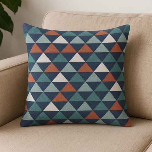 Amaze ATTIRESJute Cushion Cover 18x18 Inch – Set of 4 Decorative Throw Pillow Covers for Sofa, Couch or Bed – Designer Printed Square Cushion Covers – Home Decor (Triangle)