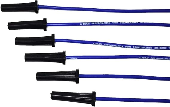 A-Team Performance 8.0 mm Silicone Spark Plug Wire Set - Black 90-Degree Boots for HEI Distributor - Includes Glow Plug Removal Tool - Compatible with Ford Truck 6 Cylinder 250&300 4.9L - Black