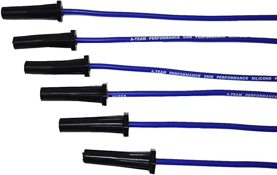 A-Team Performance 8.0 mm Silicone Spark Plug Wire Set - Black 90-Degree Boots for HEI Distributor - Includes Glow Plug Removal Tool - Compatible with Ford Truck 6 Cylinder 250&300 4.9L - Black