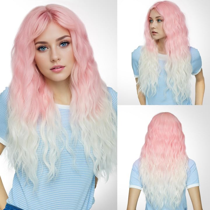 OUFEI Peluca Larga De Mujer Negra Con Flequillo Recto Natural Pelucas