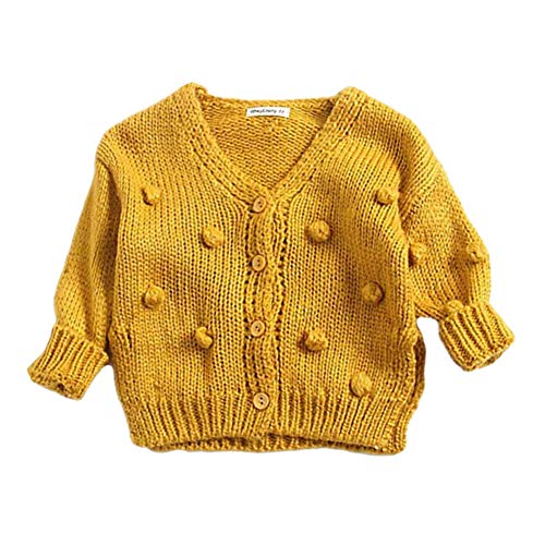 Infant Toddler Baby Girl Knitted Sweater Ruffle Pompon Warm Fall Winter Cardigan Jacket Tops Outfits (Knite Yellow, 12-18 Months)