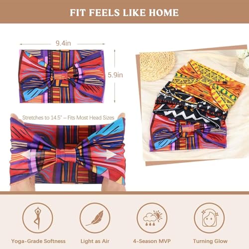 Image of Awumbuk Wide Headbands for Women Knotted No Slip Head Bands Soft Turban Headband Hair Accessories Boho African Solid Color Head Wraps for Women Yoga Workout (Orange)