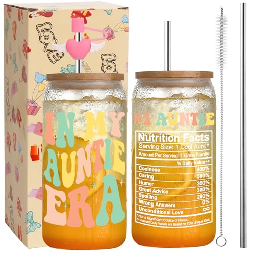 Auntie Gifts, Auntie Birthday Gifts, Best Auntie Gifts, Cool Aunt Gift, Special Auntie Gift, Auntie Gifts from Nephew and Niece,Aunt to Be, New aunt, In My Auntie Era Cup - 16 oz Iced Coffee Glass