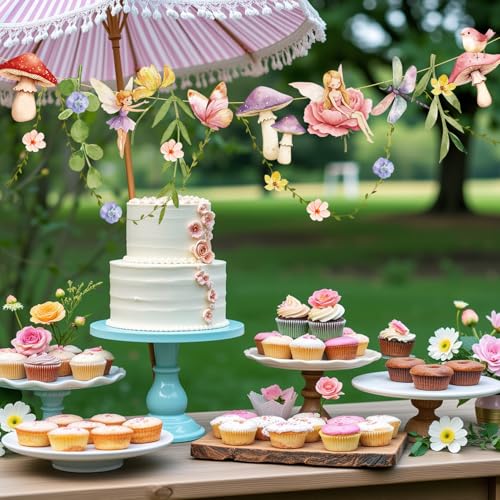 Image of Fairy Mushroom Banner Wildflower Party Decorations Paper Flower Leaves Banner Fairy Garland for Wall Decoration Spring Baby Shower Wedding Backdrop Decorations