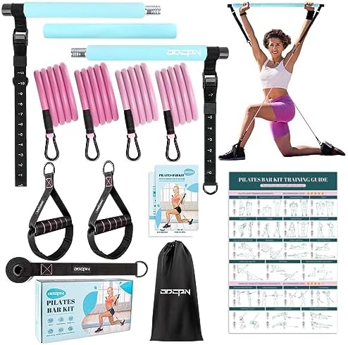 Pilates Bar Kit with Resistance Bands for Women, Multifunctional Screw Yoga Pilates Bar with Heavy-Duty Metal Adjustment Buckle, Portable Pilates Equipment for Home Gym Workouts(25-110LBS)