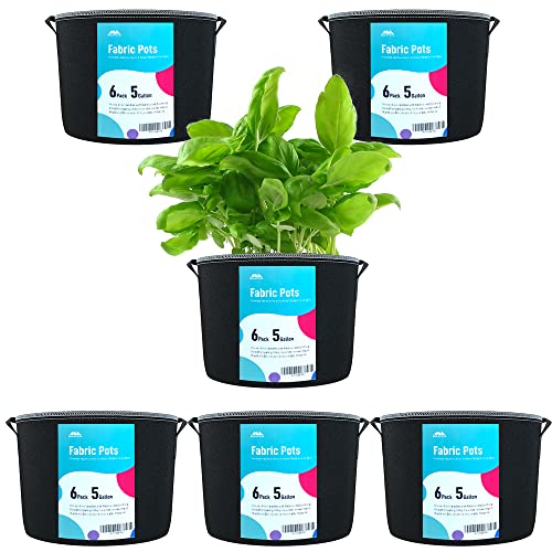 Grow Bags 5 Gallon 6-Pack , LYKO Heavy Duty 350G Thickened Nonwoven Cloth Grow Bag Root Pouch, Smart Pots to Grow Vegetables Herbs Tomatoes Potatoes Indoor & Outdoor-Black
