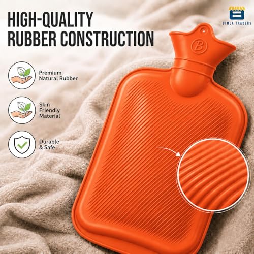 Image of Btag Hot Water Bag (2Ltr) for Pain Relief | Non-Electric Rubber Heating Bottle Period Cramps, Body Aches | Long Heat Retention | Wide Mouth with Leak Proof Cap & Skin Friendly Material (Orange)