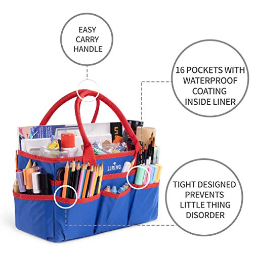 Image of JJRING Craft and Art Tote - 600D Blue Nylon Fabric Art Sewing Organizer Bag with Pockets - for Craft, Scrapbooking, Medical, and Office Supplies Storage