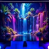 Miytal Blacklight Forest Tapestry, UV Reactive Neon Waterfall Wall Hanging, Fantasy Aesthetic Landscape Room Decor for Bedroom & Party Background - 51.2' x 59.1'