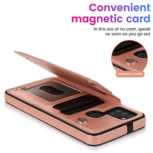 Asuwish Compatible With Samsung Galaxy A21S Case And Tempered Glass Screen Protector Cover Cell Accessories Card Holder Slot Kickstand Flip Phone Cases For Glaxay Galaxies A 21S Galaxya21S Rose Gold #TOP2