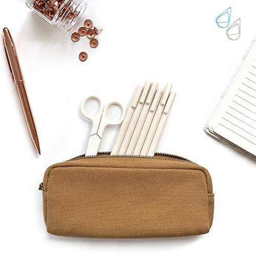 Image of Pencil Pen Case, Canvas Pencil Pouch Big Capacity Pen Bag with Zipper Durable Stationary Storage Bag for Adult Students Officers