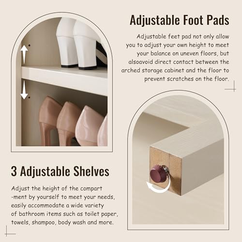 Image of IFBUY 71 inch Tall Arched Bathroom Storage Cabinet, 8-Tier Modern Farmhouse Storage Cabinet with Adjustable Shelves, Wood Freestanding Cabinet for Bathroom, Living Room, Entryway, Hallway (Cream)