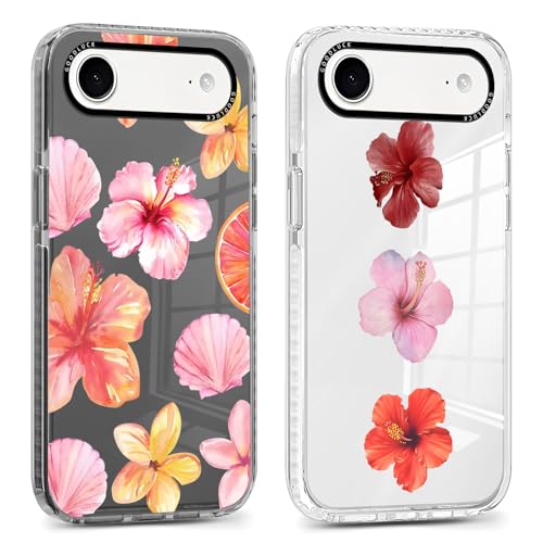 Saqmkil 2 Piezas Funda para iPhone Air 6,5'', Suave Silicona TPU Transparente Case Protector de Cámara Carcasa, Mujeres Aesthetic Flor Diseño de Dibujos Antigolpes Case para iPhone 17 Air