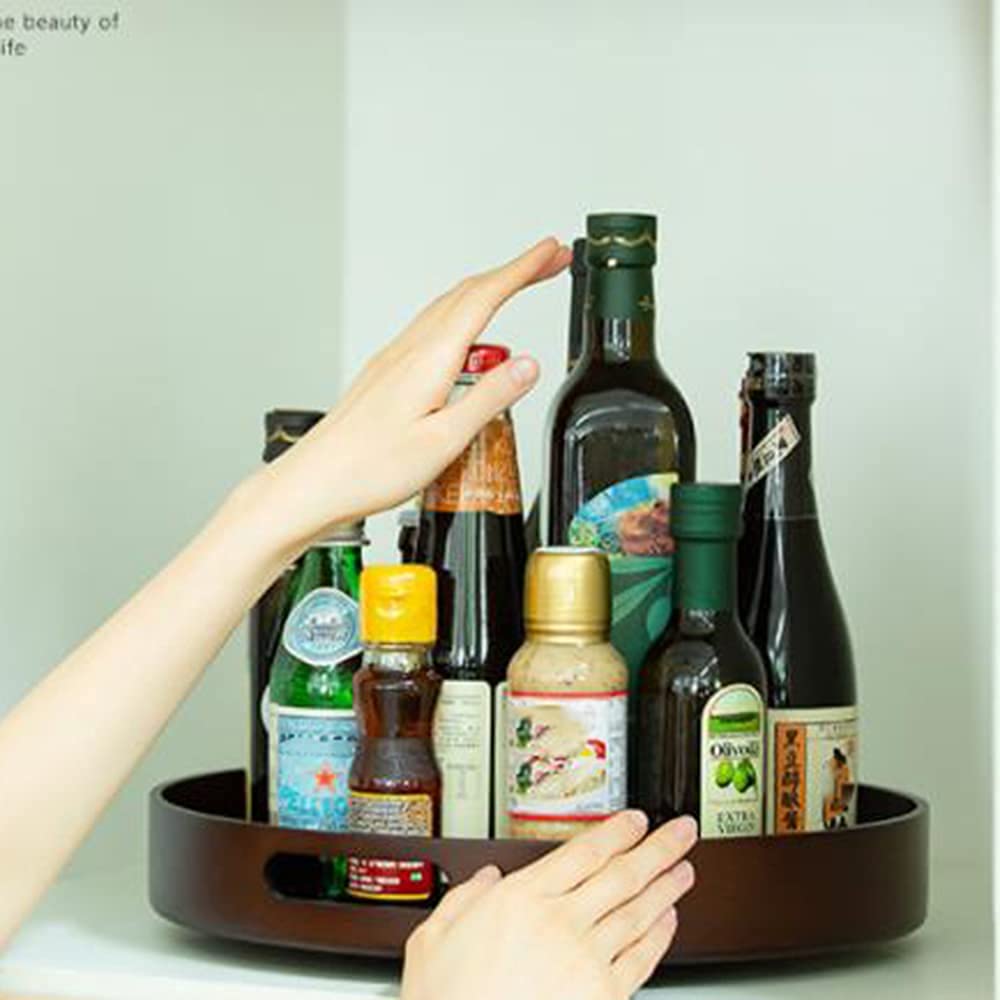 Organizador de Especias Lazy Susan Plato Giratorio con asa Bandeja de Almacenamiento giratoria de 360 ​​° para Cocina Organizador de condimentos Nevera Bambú Blanco/Marrón/Verde