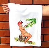 FlonzGift Hand Towel Hilda Feed Squirrel Chubby Redhead Pinup Sexy Girl Hilda by Duane Bryers...