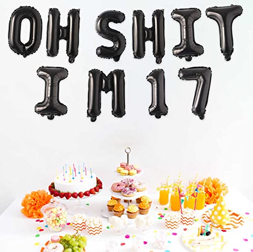 Image of Oh I'm 17! Latex Balloons 16 Inch Black Hallo Twenty Five Cheers to 17 Years Old Theme Decor for Man Woman Happy 17th Birthday Party Photo Studio Prop Flag Decorations Favors Supplies