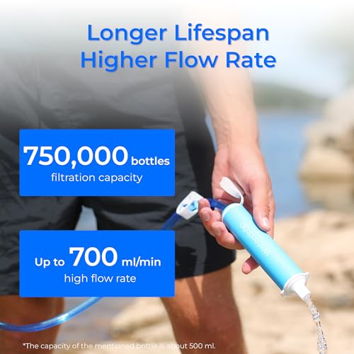 Image of Waterdrop Personal Water Filter Straw with 4 Collapsable Pouch, Portable Camping Filtration System, Drinking Water Purifier for Emergency Hiking Travel Backpacking, Pack of 4