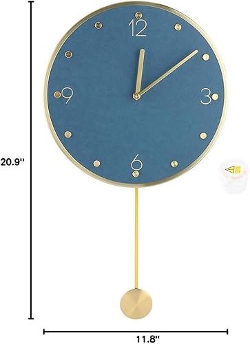 Miniatura 10 de Reloj de pared silencioso, elegante reloj de péndulo simple, moderno y duradero para el hogar, sala de estar, sala de estudio, oficina (péndulo azul