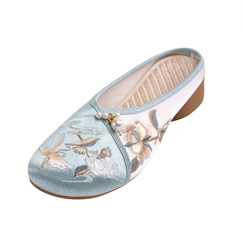 2025 Wykwintne Haftowane Kwiatowe Damskie Kapcie Buty W Stylu Chińskim Cheongsam Hanfu Lekkie, Swobodne, Okrągłe, Mule Eleganckie, Zabudowane Kapcie