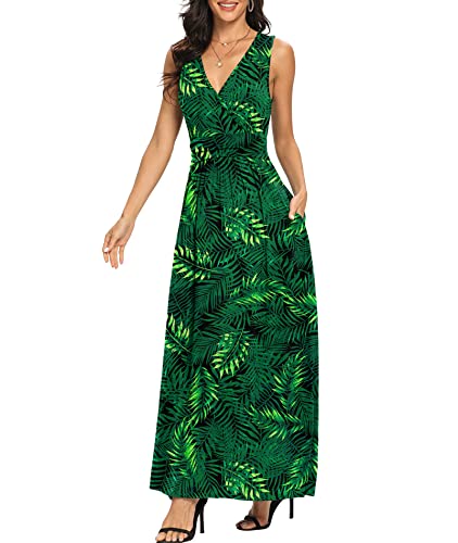 Image of LILBETTER Women Sleeveless Deep V Neck Loose Plain Long Maxi Casual Dress